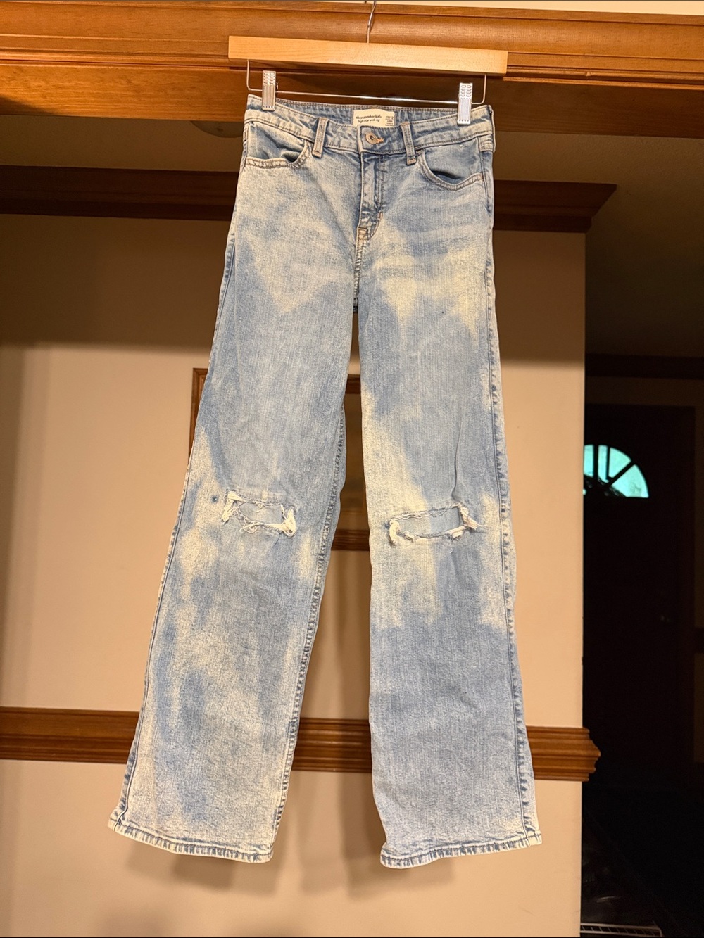 abercrombie kids light blue wide leg distressed jeans